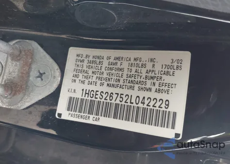 2002 Honda Civic Ex from USA, damaged, VIN 1HGES26752L042229